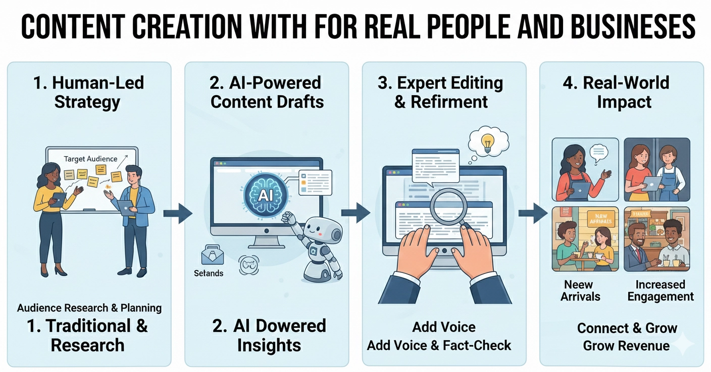 Content creation with AI for real people and businesses