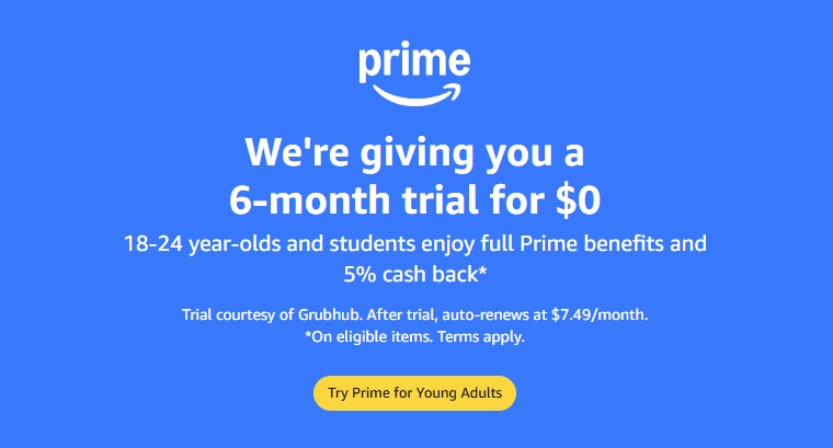 Amazon Prime 6-month trial promo